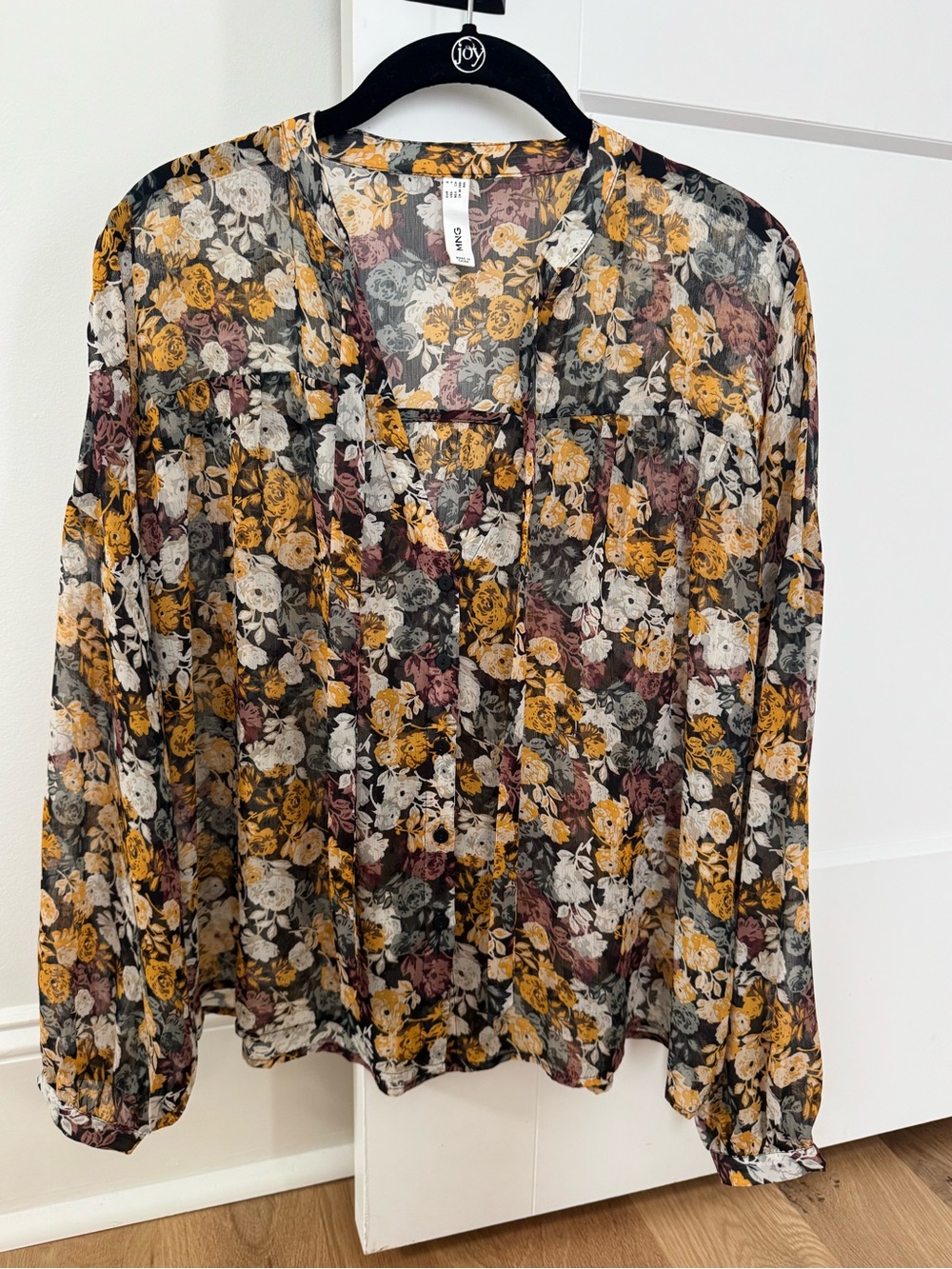 MANGO Floral Sheer Long-Sleeve Blouse - Yellow, Cream, Gray, Mauve